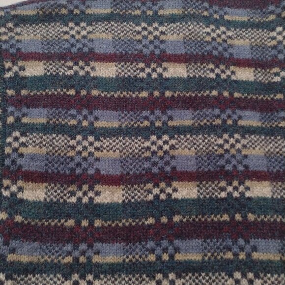 Vintage 90s Fair Isle Mens Shetland Wool Sweater M Blue Grandpa Cardigan - Picture 9 of 10